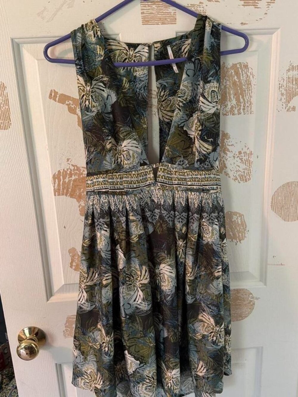 Sleeveless Tropical Floral Mini Dress Deep V‑Neck Tie Waist Open Back
